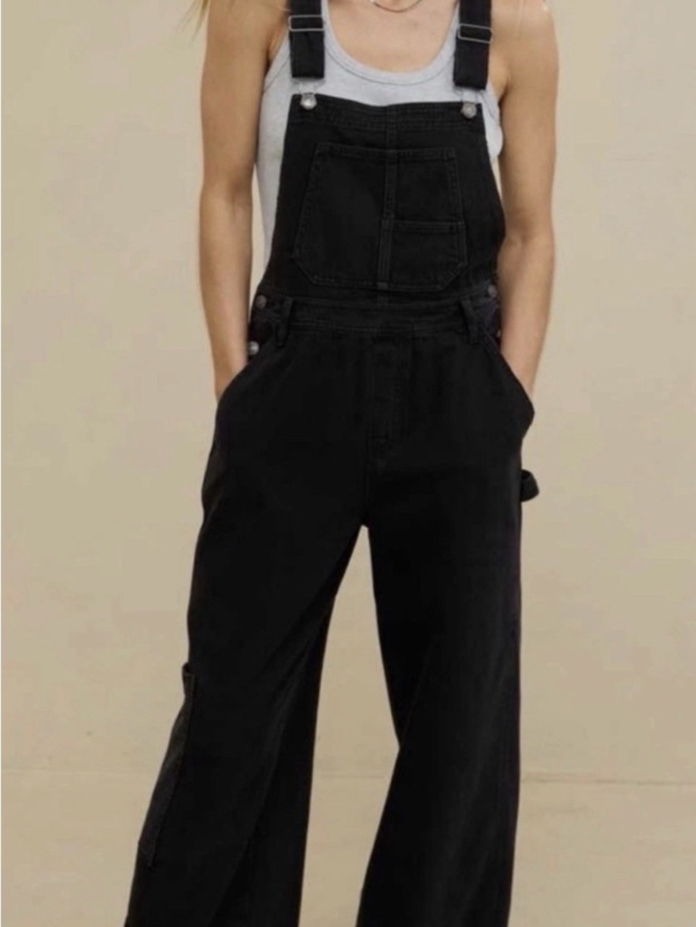 Aerie Soft Denim Cargo Pockets Wide Leg Comfortable Overalls - #119